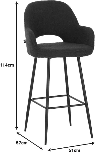 Karrige për bar Renish, stof teddy ngjyrë kapuçino, këmbë metali të zeza, 51x57x114cm
