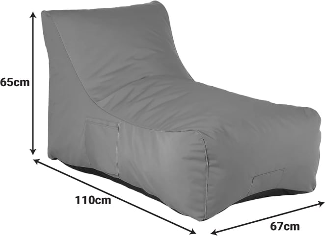 Shezlong pouf Otenda, material i papërshkueshëm nga uji, ngjyrë gri e errët, 67x110x65cm