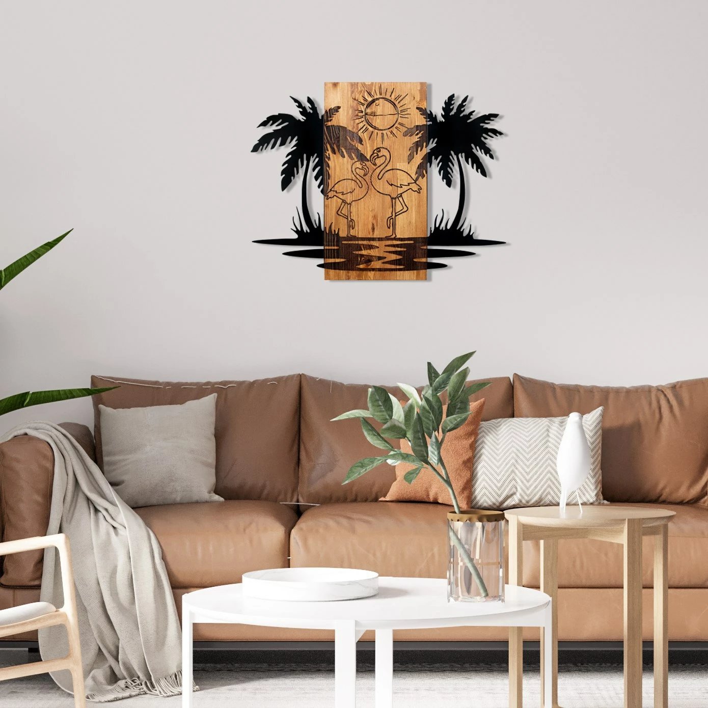 Aksesor dekorativ për mur, dru dhe metal, Wallity, Hawaii