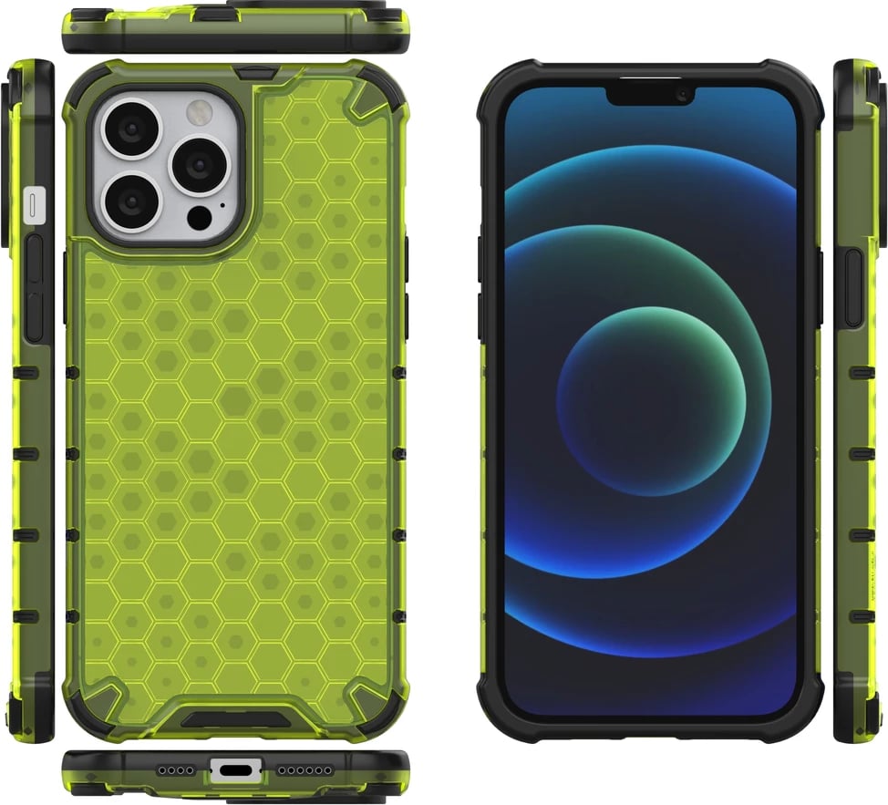 Mbështjellës Hurtel Honeycomb për iPhone 13 Pro Max, i gjelbër