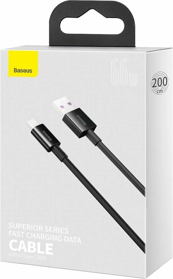 Kabllo Baseus Superior CATYS-A01, USB në USB-C, 2m, 66W, e zezë