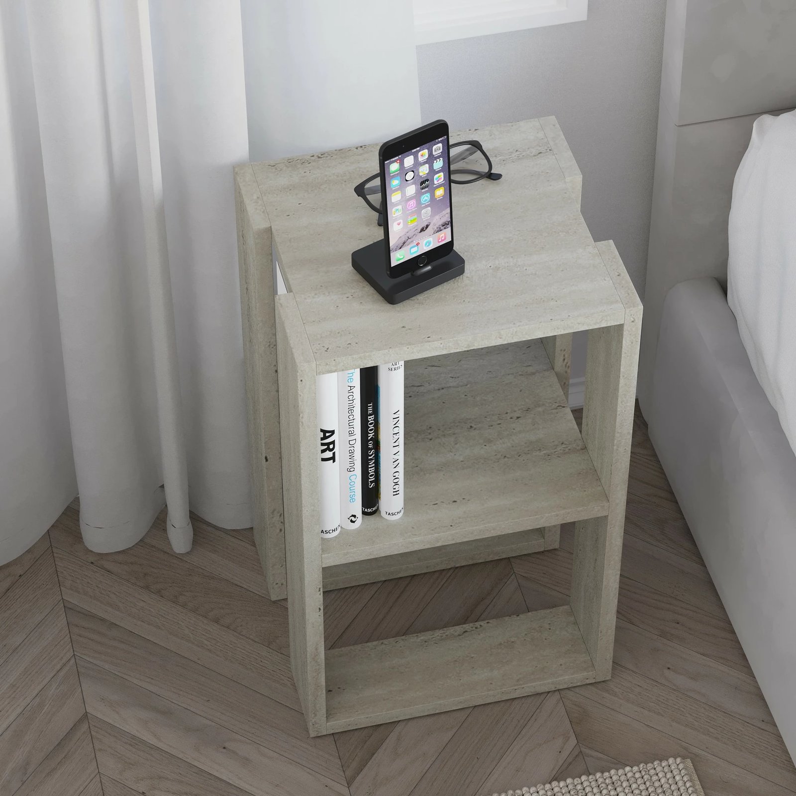 Komodinë nate Skye Decor, Lonie, ngjyrë travertin, 2 nivele