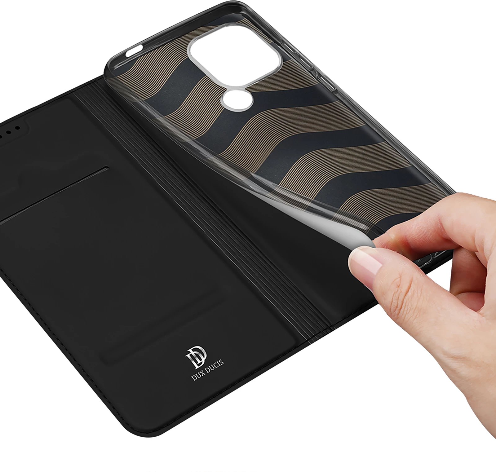 Mbështjellës Dux Ducis Skin Pro për Xiaomi Redmi A1+, me kapak, xhep kartelash dhe stand, e zezë Mbështjellës Dux Ducis Skin Pro për Xiaomi Redmi A1+, me kapak, xhep kartelash dhe stand, e zezë