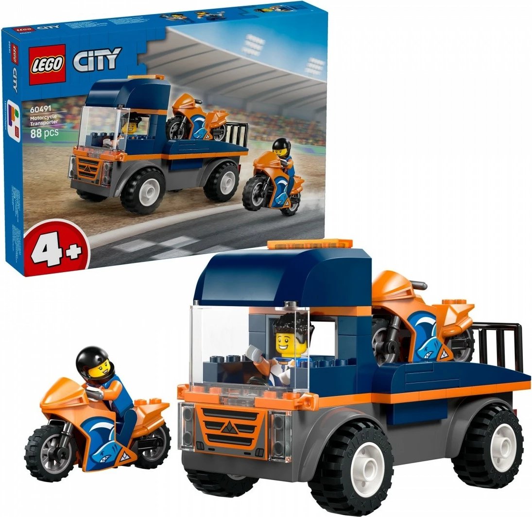 Set ndërtimi LEGO City 60491 transportues motoçikletash 88 pjesë 4+ blu/portokalli