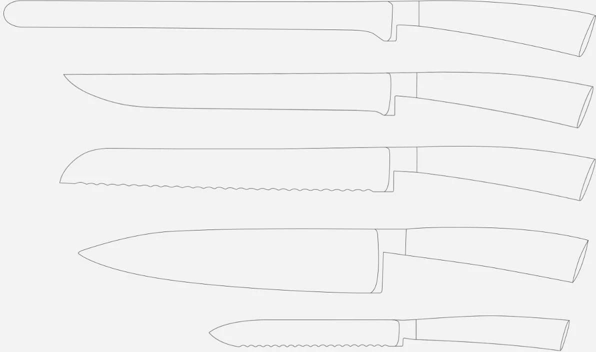 Set thika Berkel Elegance Red Chef-Set 5 copë, çelik inoks, dorezë e kuqe
