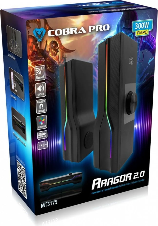 Soundbar gaming Media-Tech COBRA PRO ARAGOR 2.0 MT3175, Bluetooth 5.0, RGB, i zi