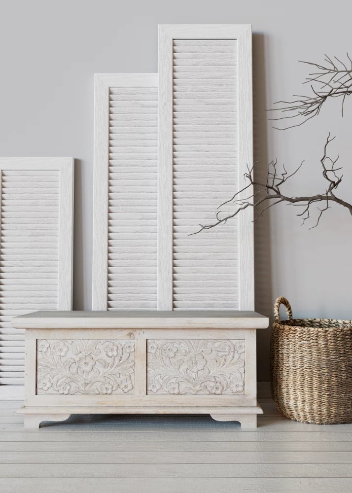 Arkë dekorative prej druri mango, ngjyrë natyrale decape, 80x40x34cm