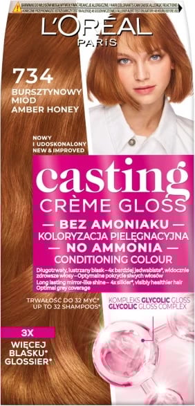 Ngjyrë për flokë L'Oreal Paris Casting Creme Gloss 734 Amber Honey për femra