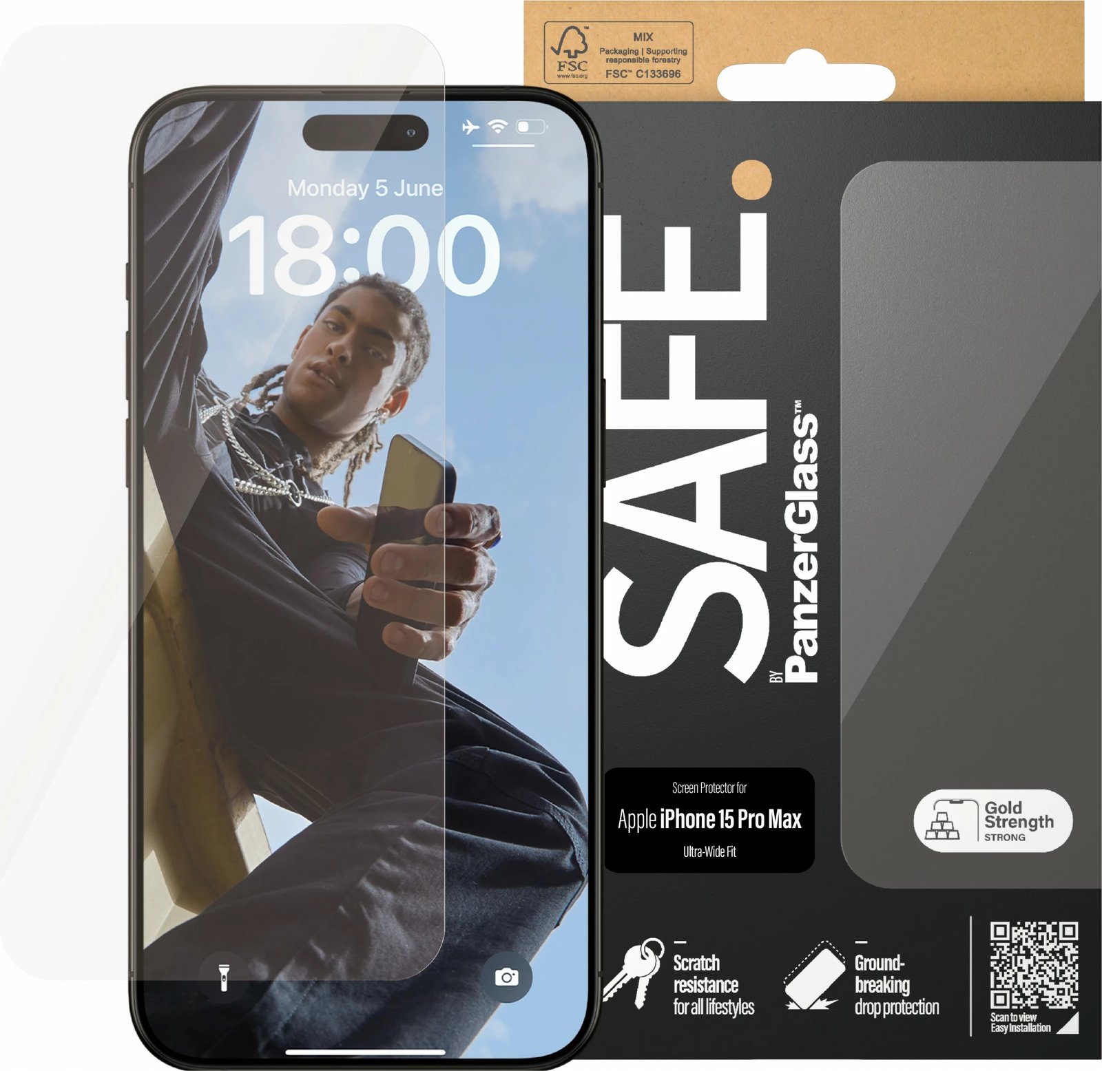 Mbrojtës ekrani PanzerGlass për iPhone 15 Pro Max Ultra-Wide Fit transparent