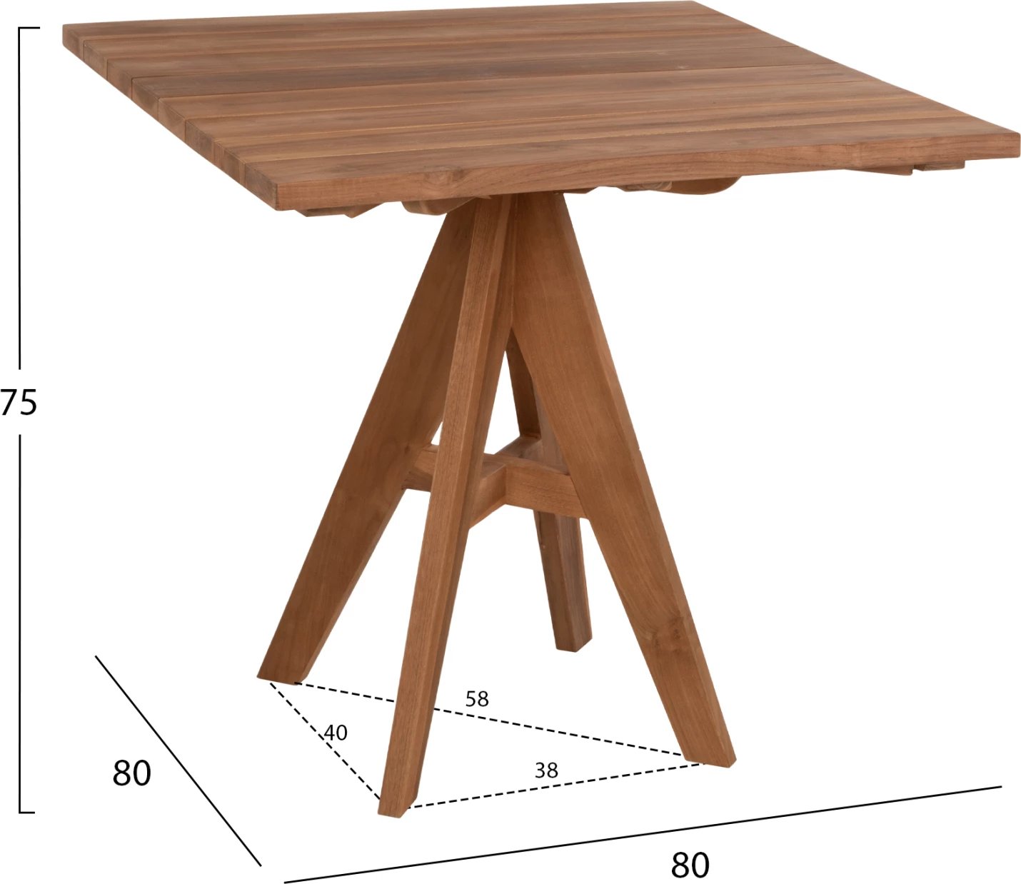 Tavolinë ngrënieje për jashtë, LEO, FH9622.11, dru tik, 80x80x75 cm