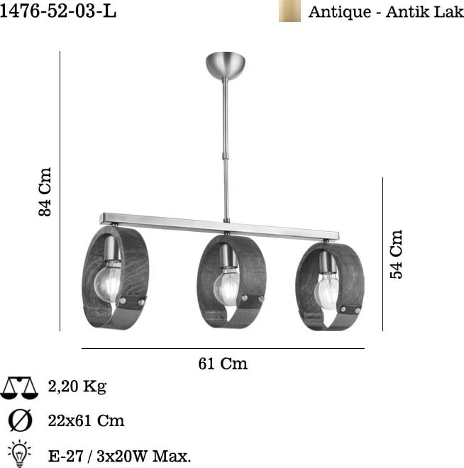 Llambadar Opviq, Manya - 52-03-L, metal e dru, ngjyrë antike