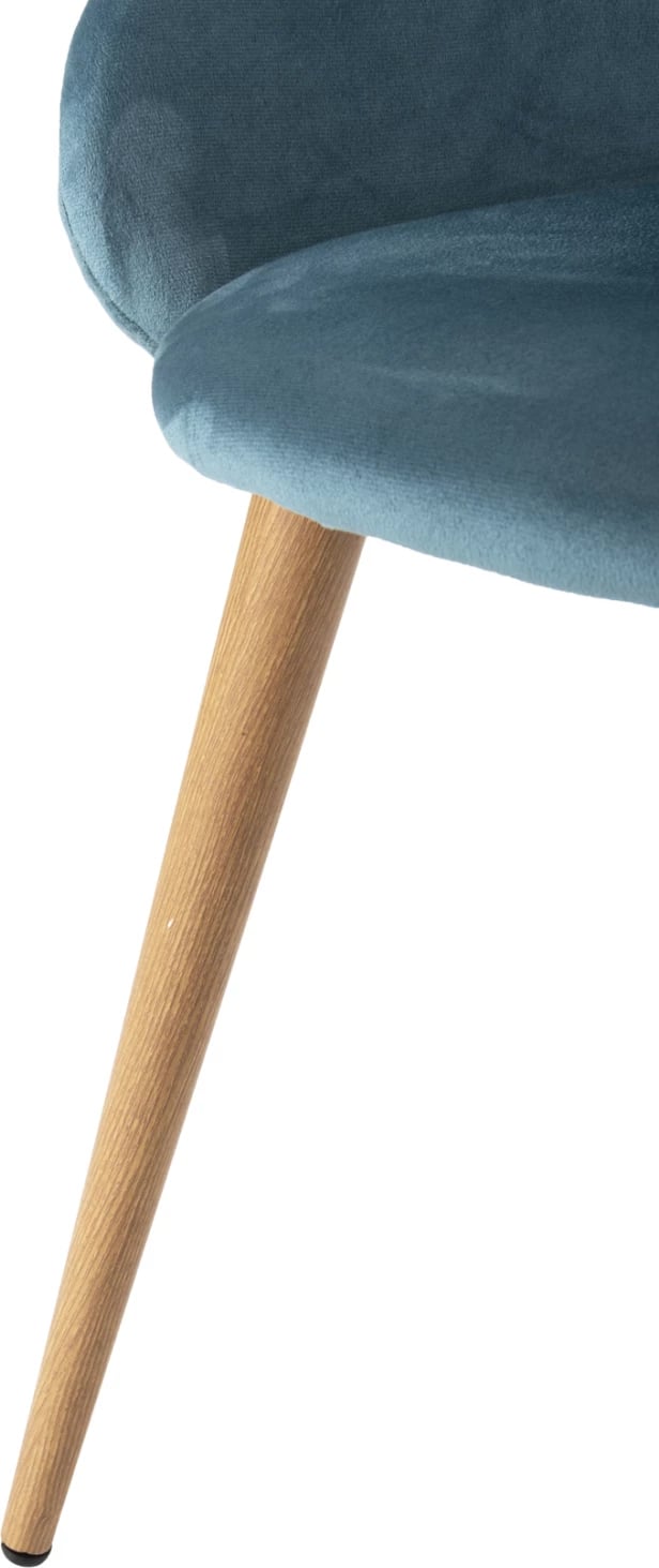 Karrige ngrënieje IVY, kadife turkeze dhe këmbë metali ngjyrë druri natyral, 53x55x79H cm., set prej 2 copë