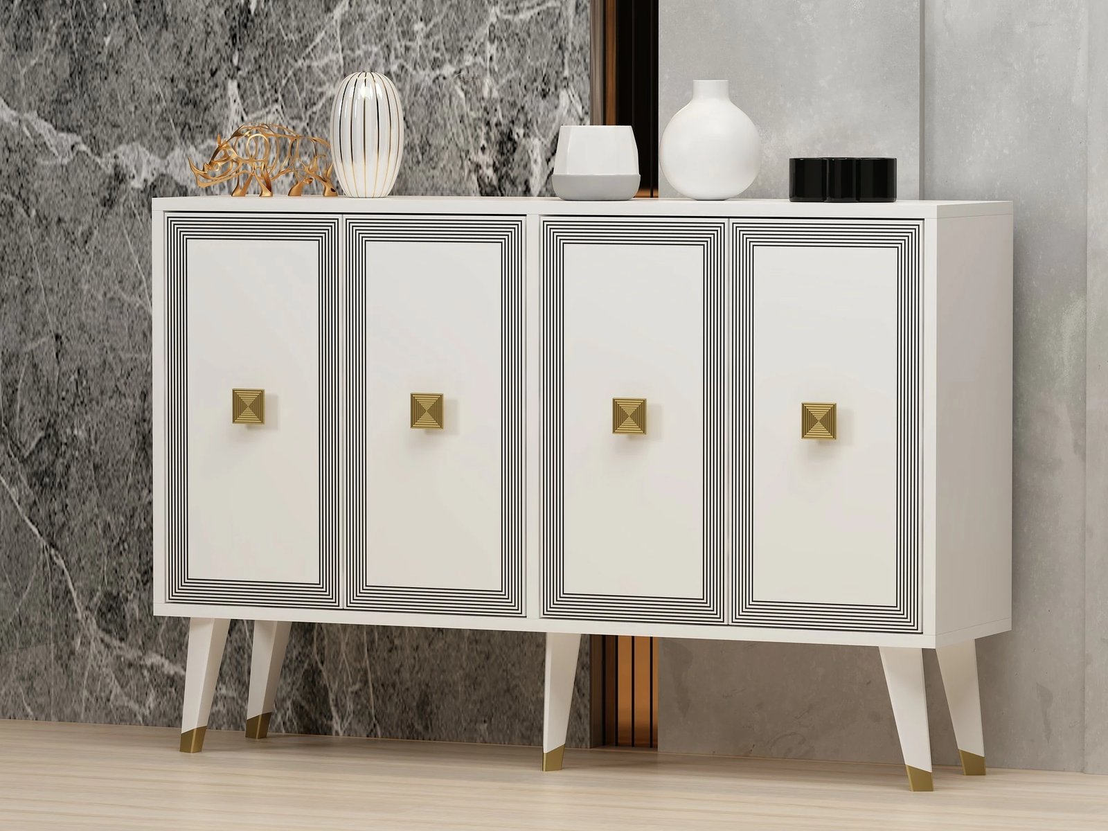 Konsol Skye Decor, Ansel, e bardhë, ari