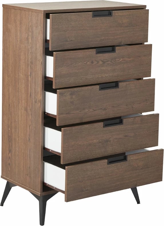 Komodë Nuez me 5 sirtarë, ngjyrë arre, 72x39x117 cm