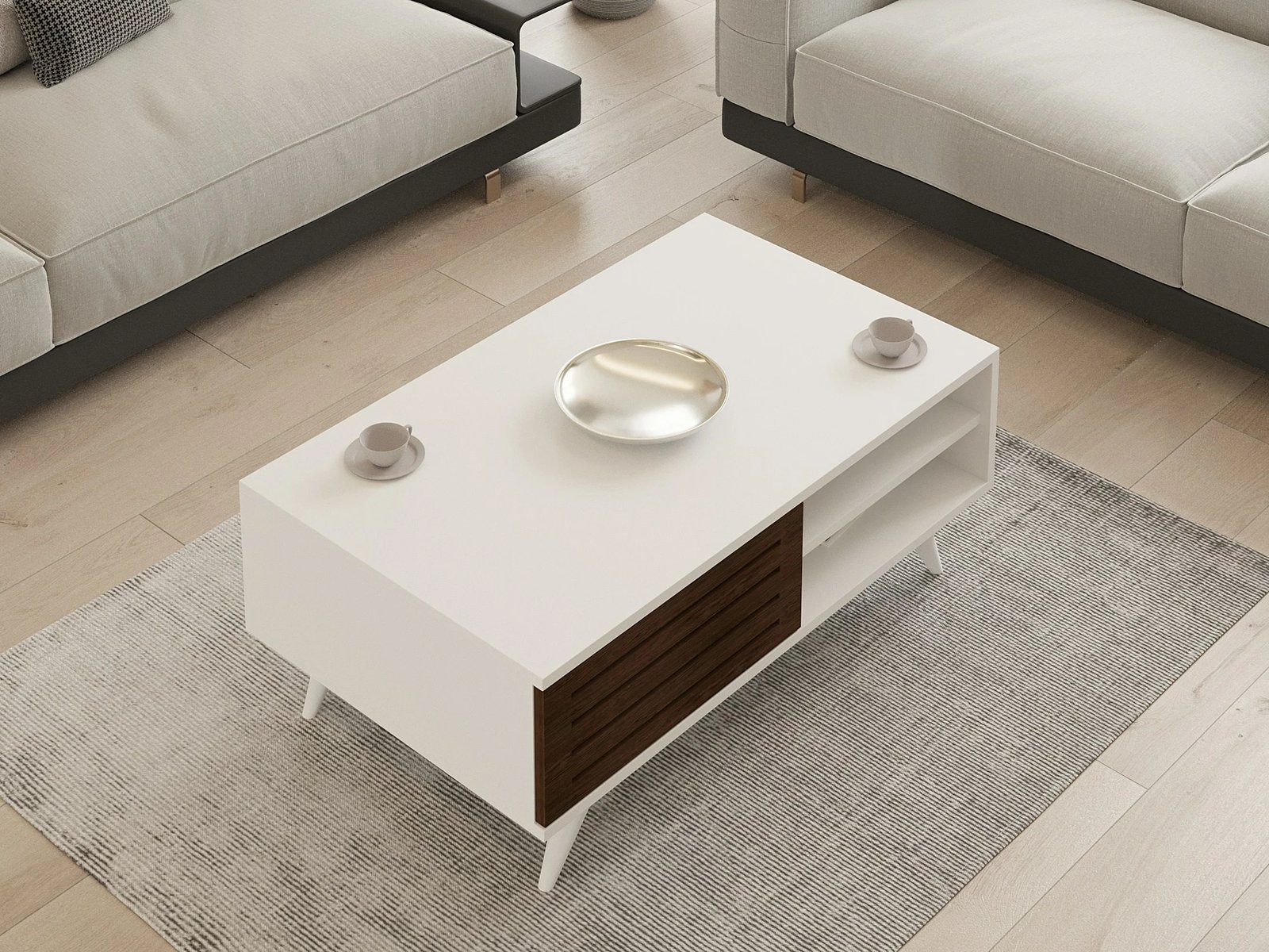 Tavolinë kafeje dy-katëshe, ngjyrë arrë dhe e bardhë, Skye Decor, Grande