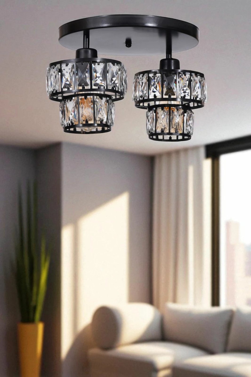 Llambadar Opviq, 9015-2, metal e xham, ngjyrë e zezë