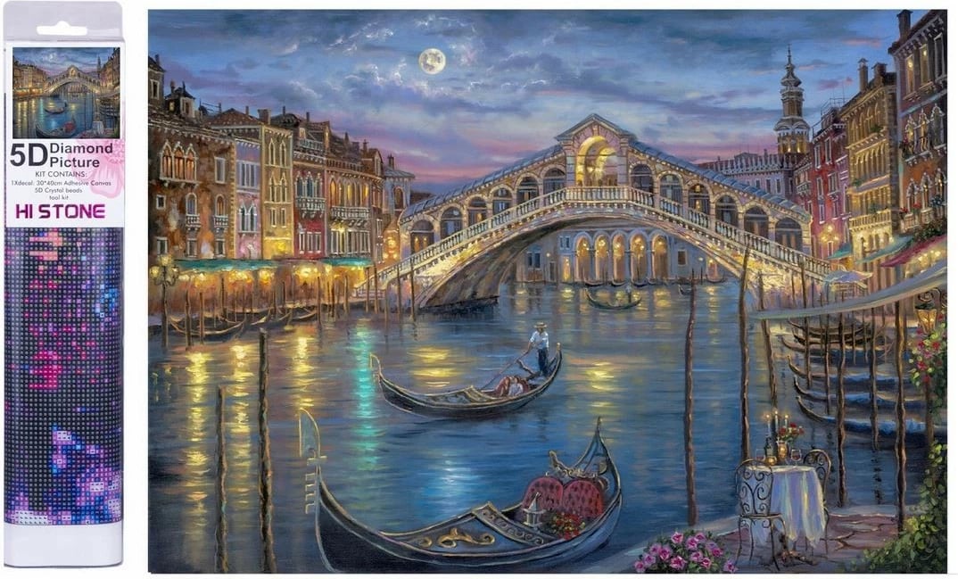Set mozaik me diamant Norimpex Venice at Night, 40x30 cm, shumëngjyrësh
