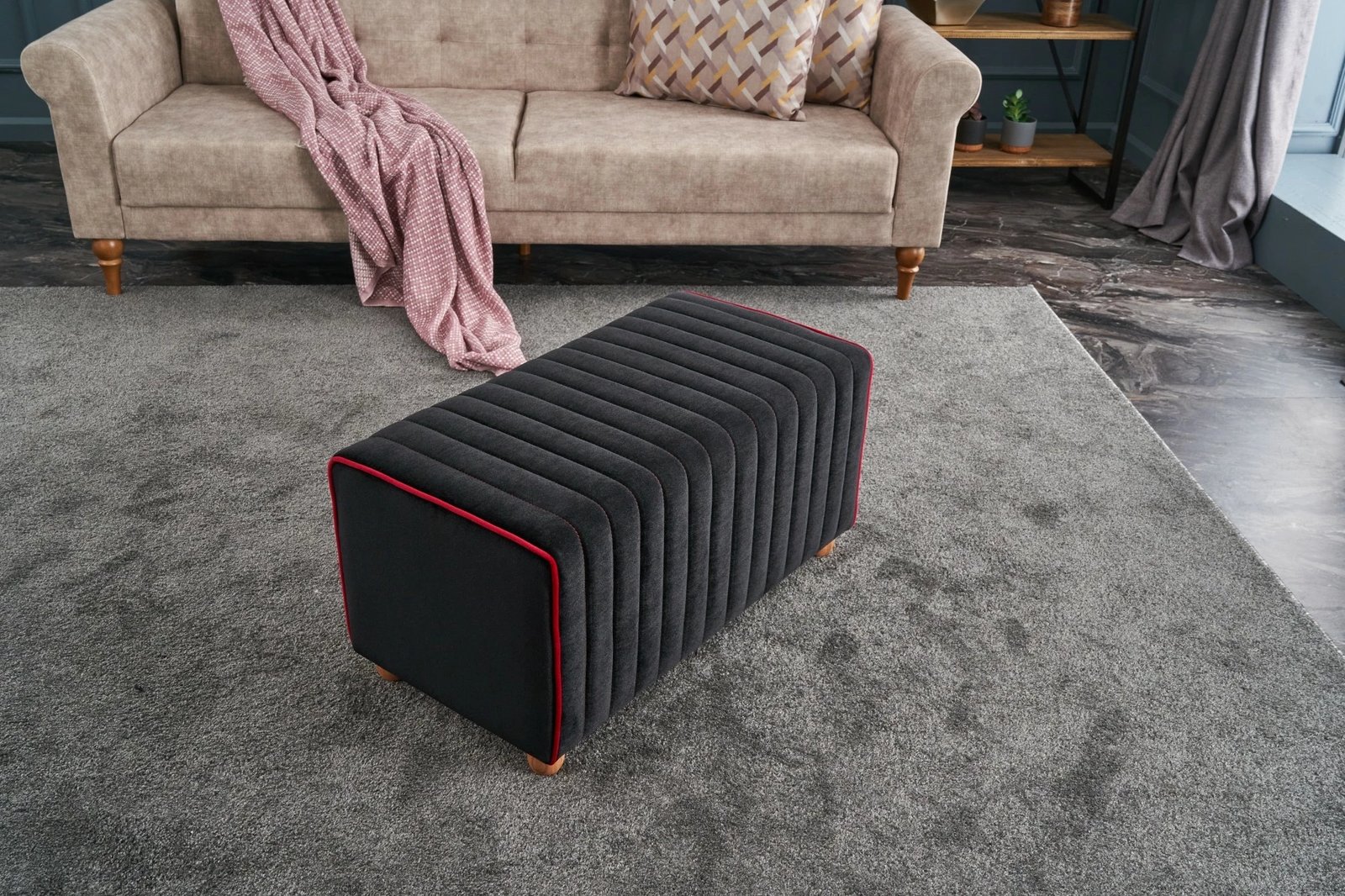 Puf modern kadife, anthracite dhe rozë, Mabel Atelier del Sofa