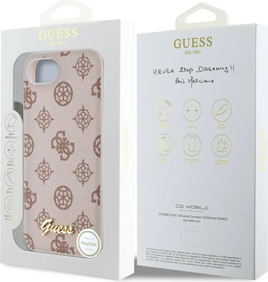Mbështjellës Guess Peony Script Logo MagSafe për iPhone 16e, Kafe Mbështjellës Guess Peony Script Logo MagSafe për iPhone 16e, Kafe