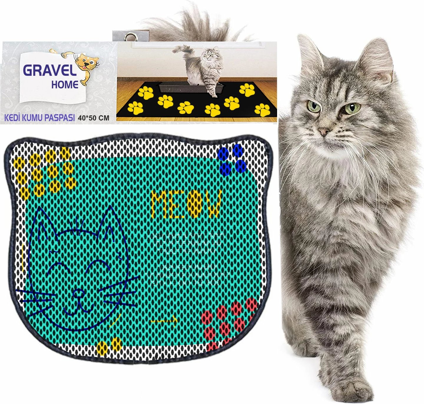 Tapet për rërë mace, shumëngjyrësh, Paws & Whiskers, Kdkafa0220, 40x50cm