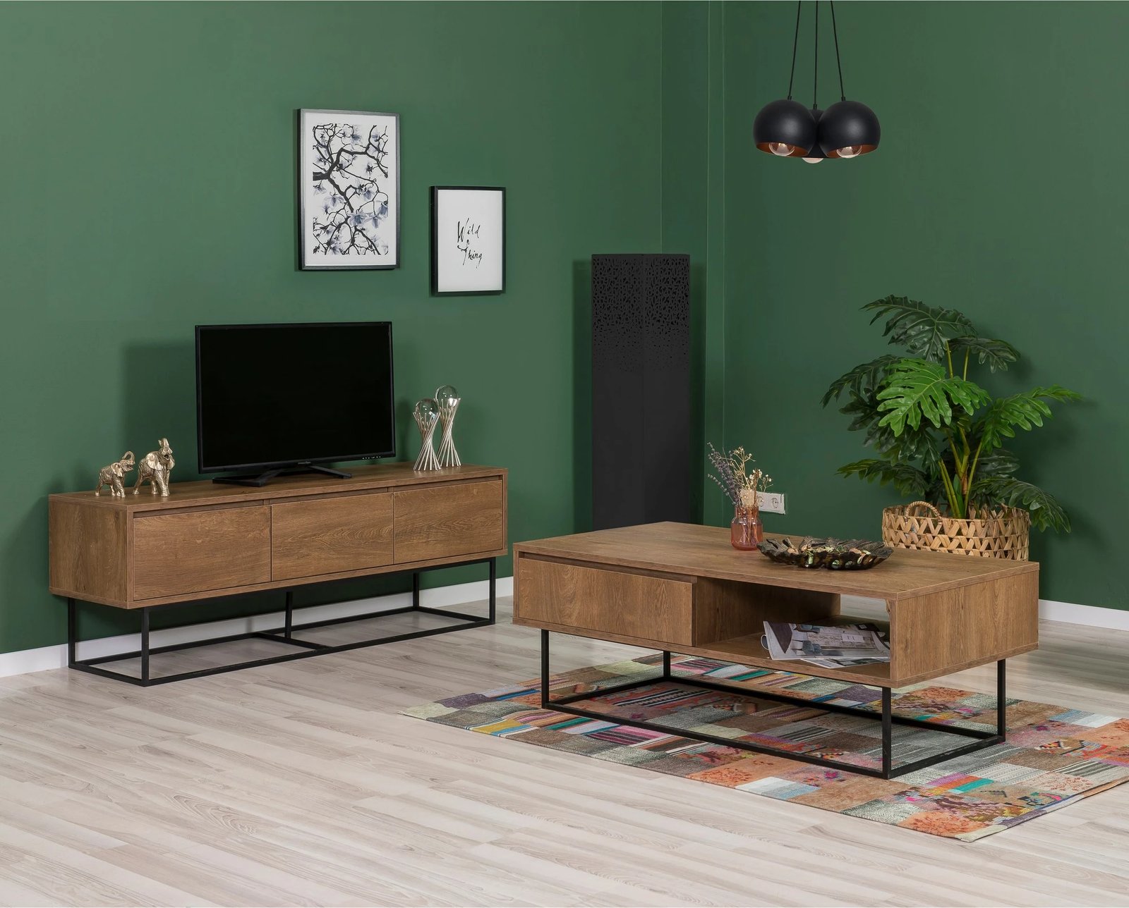 Set mobiljesh për dhomë dite Skye Decor, Laxus Takım 16, ngjyrë arrë dhe e zezë