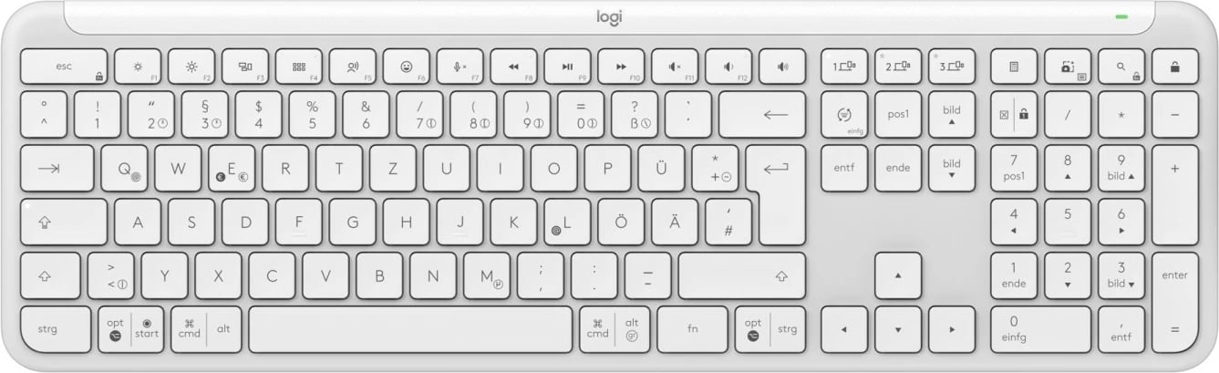 Tastierë Logitech 920-012452, Full-size, Wireless, RF Wireless + Bluetooth, QWERTZ, Bardhë