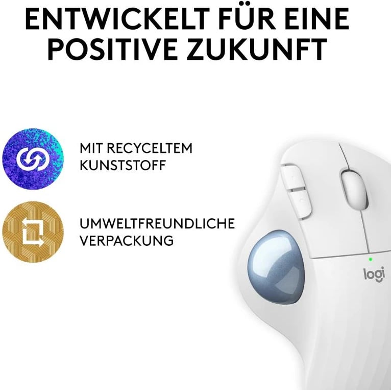 Maus trackball Logitech ERGO M575S 910-007030, wireless, Bluetooth, butona anësorë, i bardhë