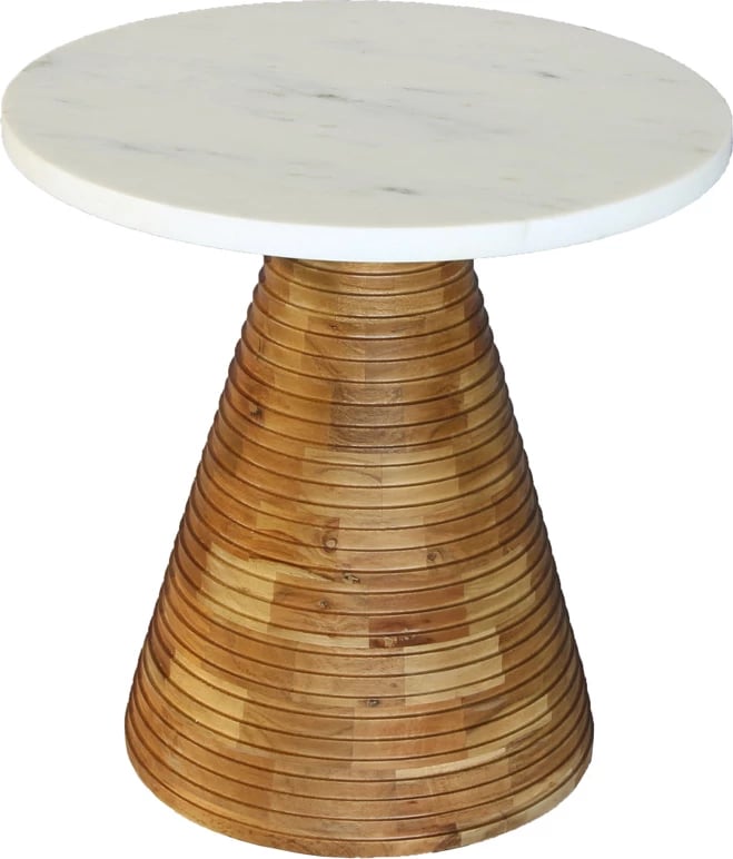 Tavolinë anësore Savoa, mermer i bardhë, dru akacie, 45x45x45