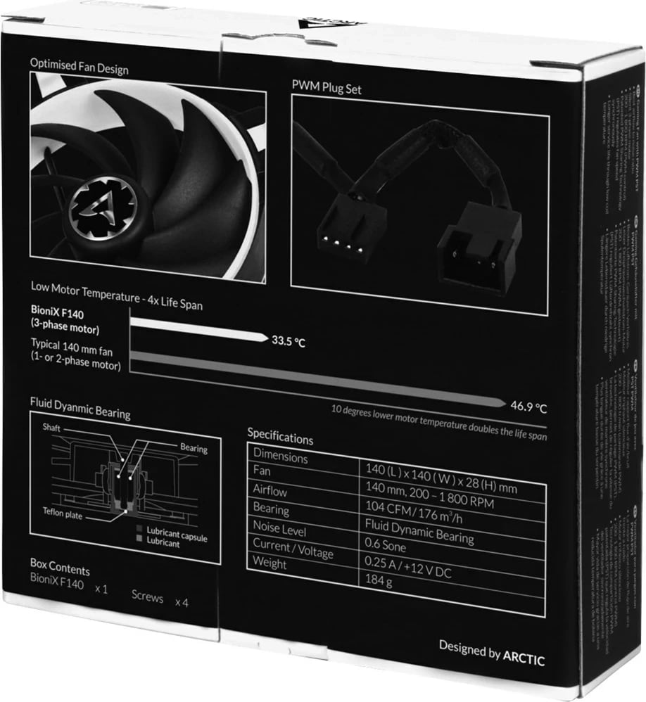 Ventilator për lojëra Arctic Cooling BioniX F140, 14 cm, i zi