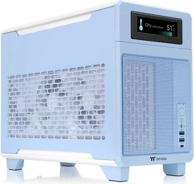 Kasë, Thermaltake, TR100 Mini, Mini-ITX Mini Tower, USB-C, pa PSU, GPU deri 360 mm, blu (Hydrangea Blue)