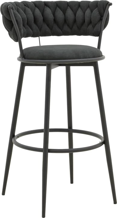 Karrige për bar Alkia, set prej 2 copë, material stof i zi, këmbë metalike të zeza, 50x56x95cm