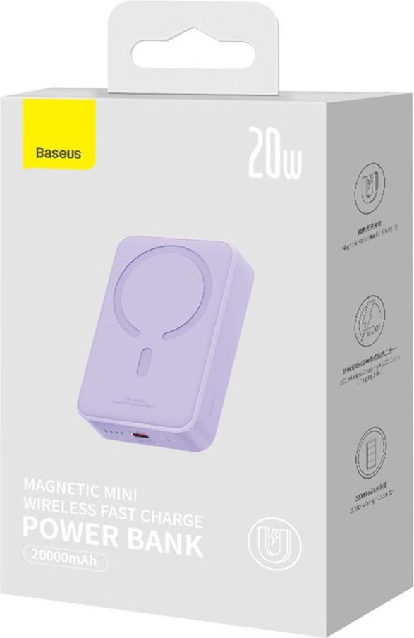 Powerbank Baseus Magnetic Mini 20000 mAh, 20W, USB-C, vjollcë me kabllo