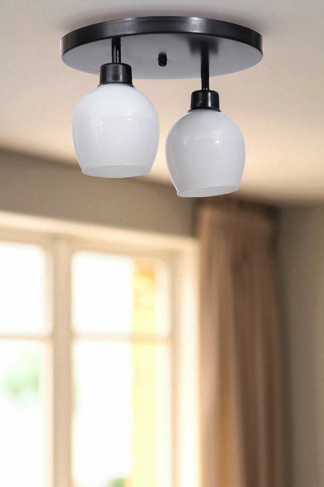 Llambë tavani Opviq, metal dhe qelq, e bardhë dhe e zezë, 9019-2