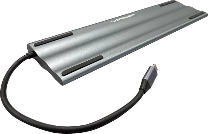 USB hub LC-Power LC-HUB-C-MULTI-8, USB-C, 100W, HDMI, VGA, RJ45, SD, MicroSD, e zezë/argjendtë