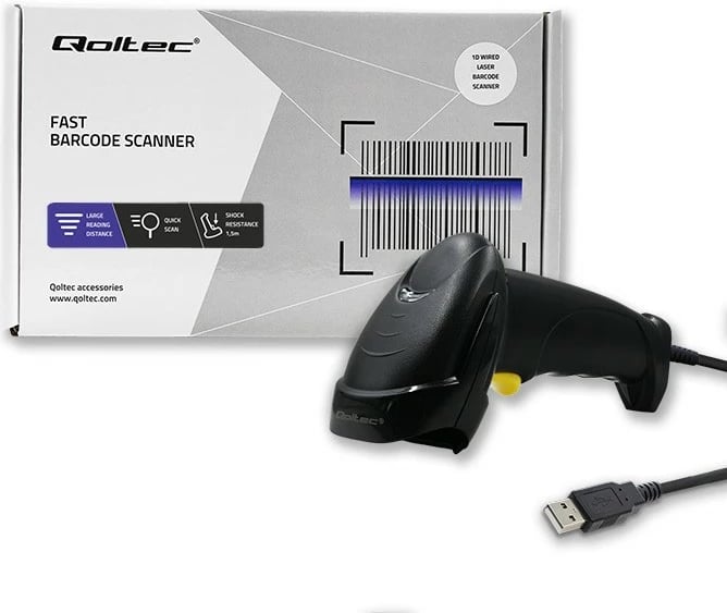 Skaner barkodësh Qoltec 50876, 1D, me kabllo USB, i zi