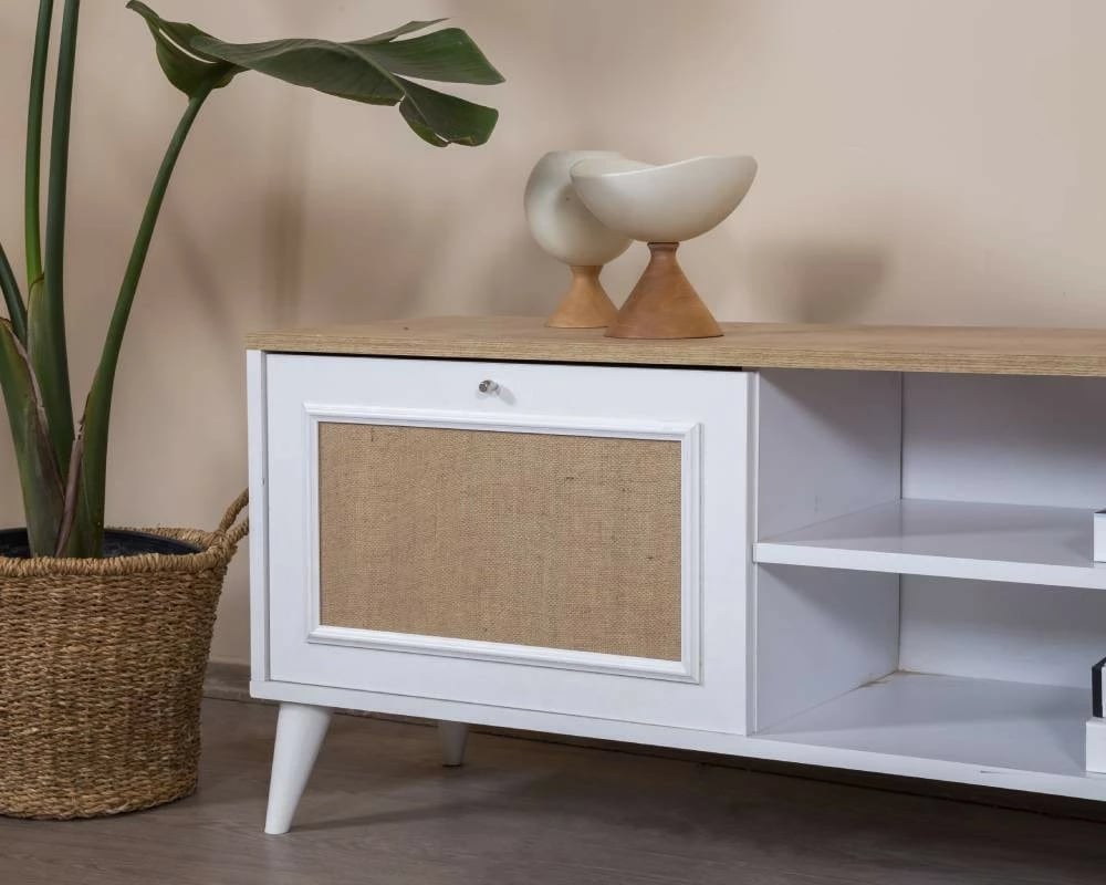 Komodë TV Skye Decor, montim, e bardhë, lis