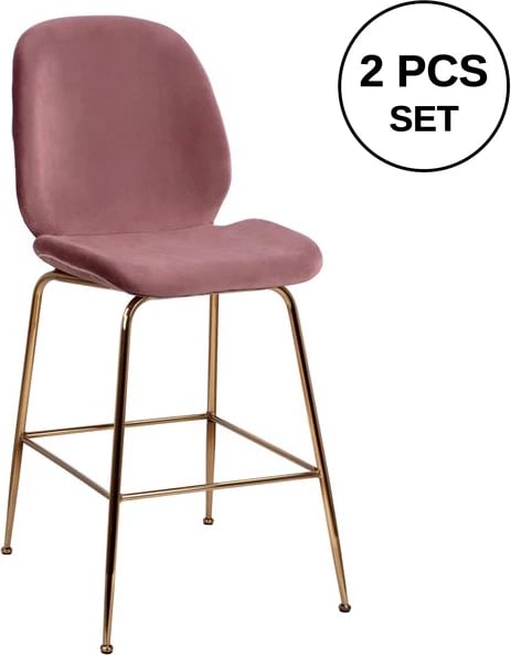Karrige për bar mesatare FH8524.02, kadife rozë e zbehtë & kornizë metalike ari, 48x61x103 cm., set prej 2 copë