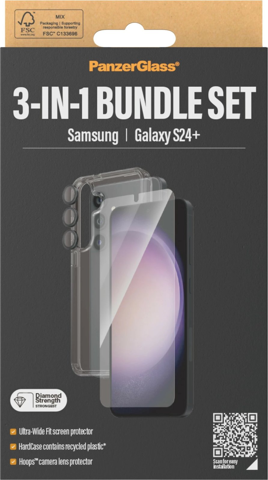 Mbështjellës PanzerGlass 3-in-1 për Samsung Galaxy S24 Plus, transparent