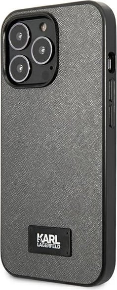 Mbështjellës Karl Lagerfeld Saffiano Plaque për iPhone 13 Pro / 13 6.1", argjendtë