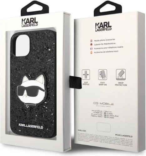 Mbështjellës Karl Lagerfeld Glitter Choupette për iPhone 14 Plus 6.7", i zi, hardcase