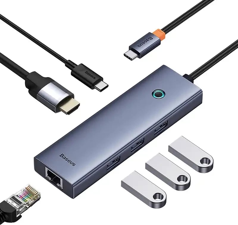 Hub USB-C 6-në-1 Baseus UltraJoy B00052802811-00 HDMI 4K@30Hz 3x USB 3.0 PD 100W RJ45 gri