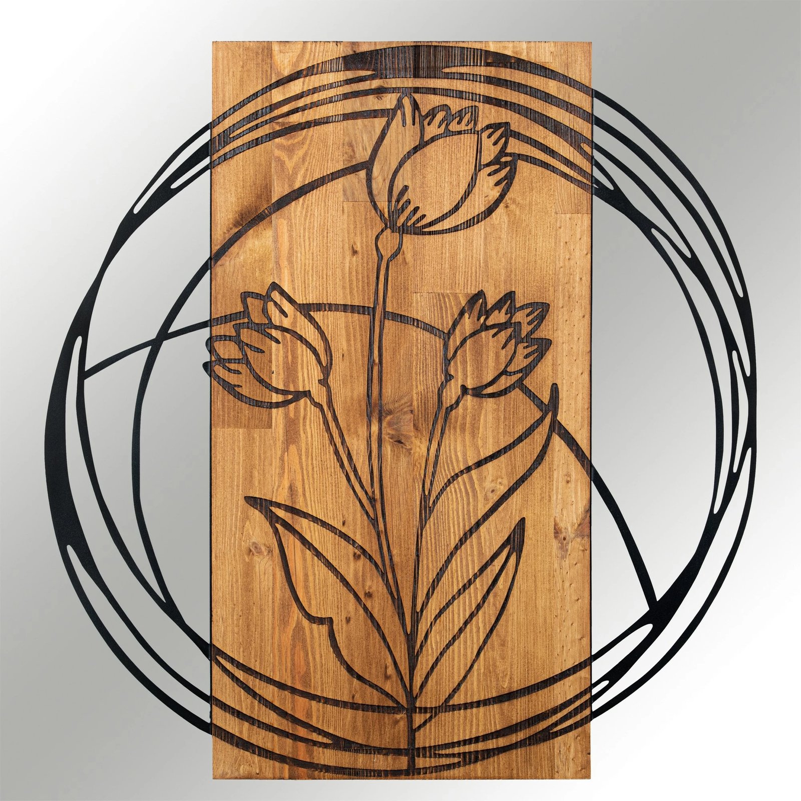 Aksesor dekorativ për mur, dru dhe metal, tulipan, Wallity