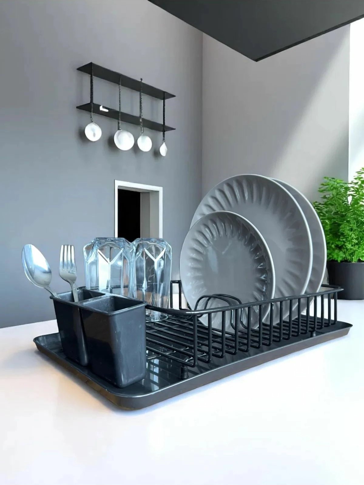 Raft për enë, metalik, ngjyrë e zezë, Hermia Concept, WK001-B, 27.5x37x9cm