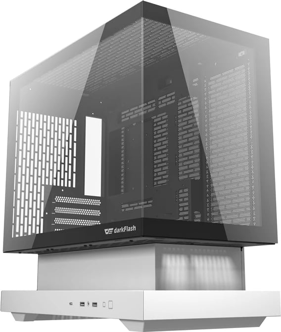 Kasë Darkflash F1 midi tower, M-ATX/ITX, x3 HDD + x3 SSD, panel xham i temperuar, USB-A 3.0 x2/USB-C, e bardhë, set me 6 ventilatorë ARGB