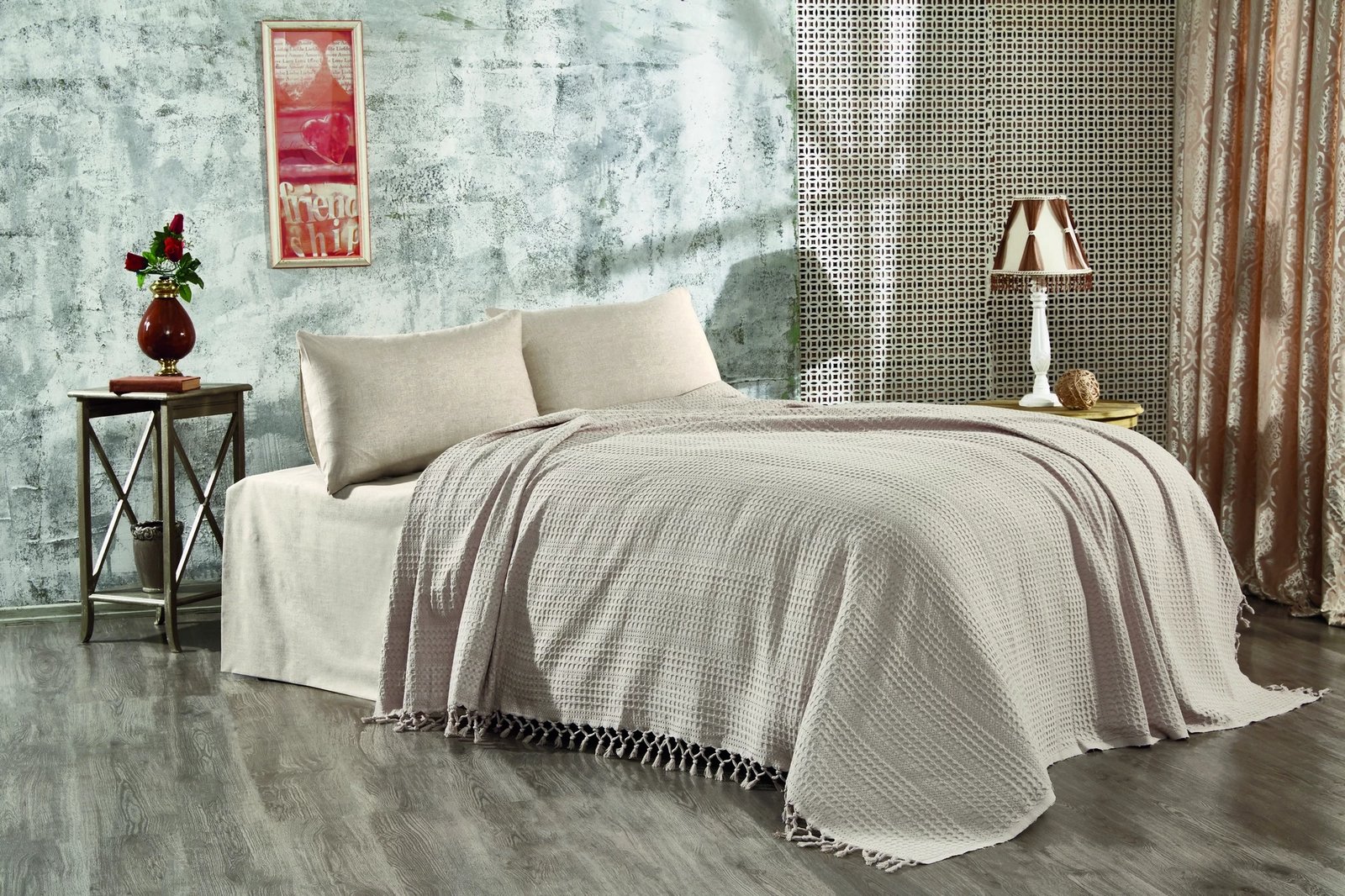 Mbulesë krevati Double Pique, 100% pambuk, ngjyrë bezhë, 220x240cm