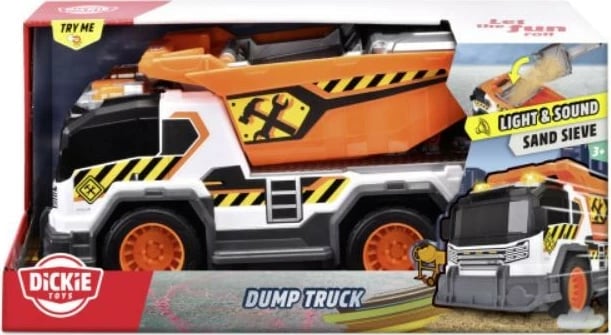 Kamion lodër Dickie A.S. Dump Truck 30 cm, me dritë e zë, portokalli/zi/gri/bardhë
