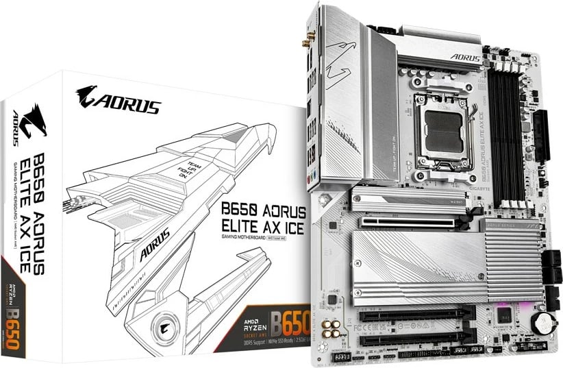 Pllakë amë Gigabyte B650 AORUS ELITE AX ICE, Socket AM5, DDR5, WiFi, e bardhë