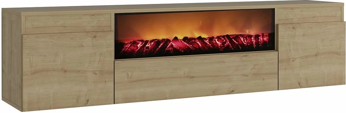 Komodë TV me oxhak dekorativ Elodi, ngjyrë lisi Sapphire Oak