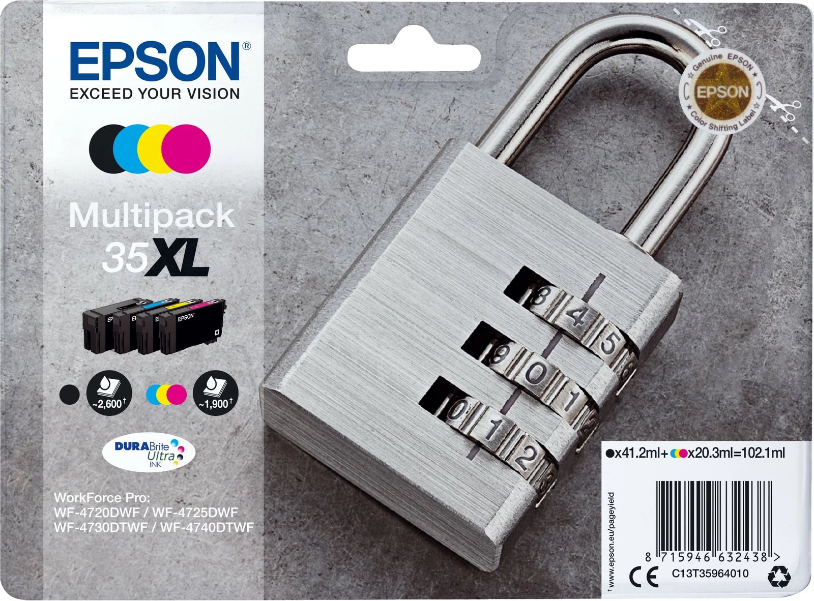 Multipack bojë Epson 35XL DURABrite Ultra, 4 ngjyra, XL, 41.2 ml, 20.3 ml