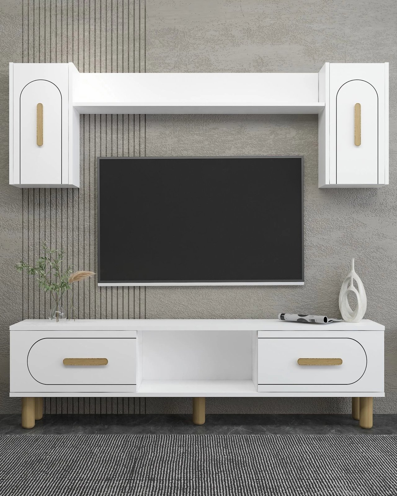 Komodë TV Skye Decor, e bardhë, lisi safir